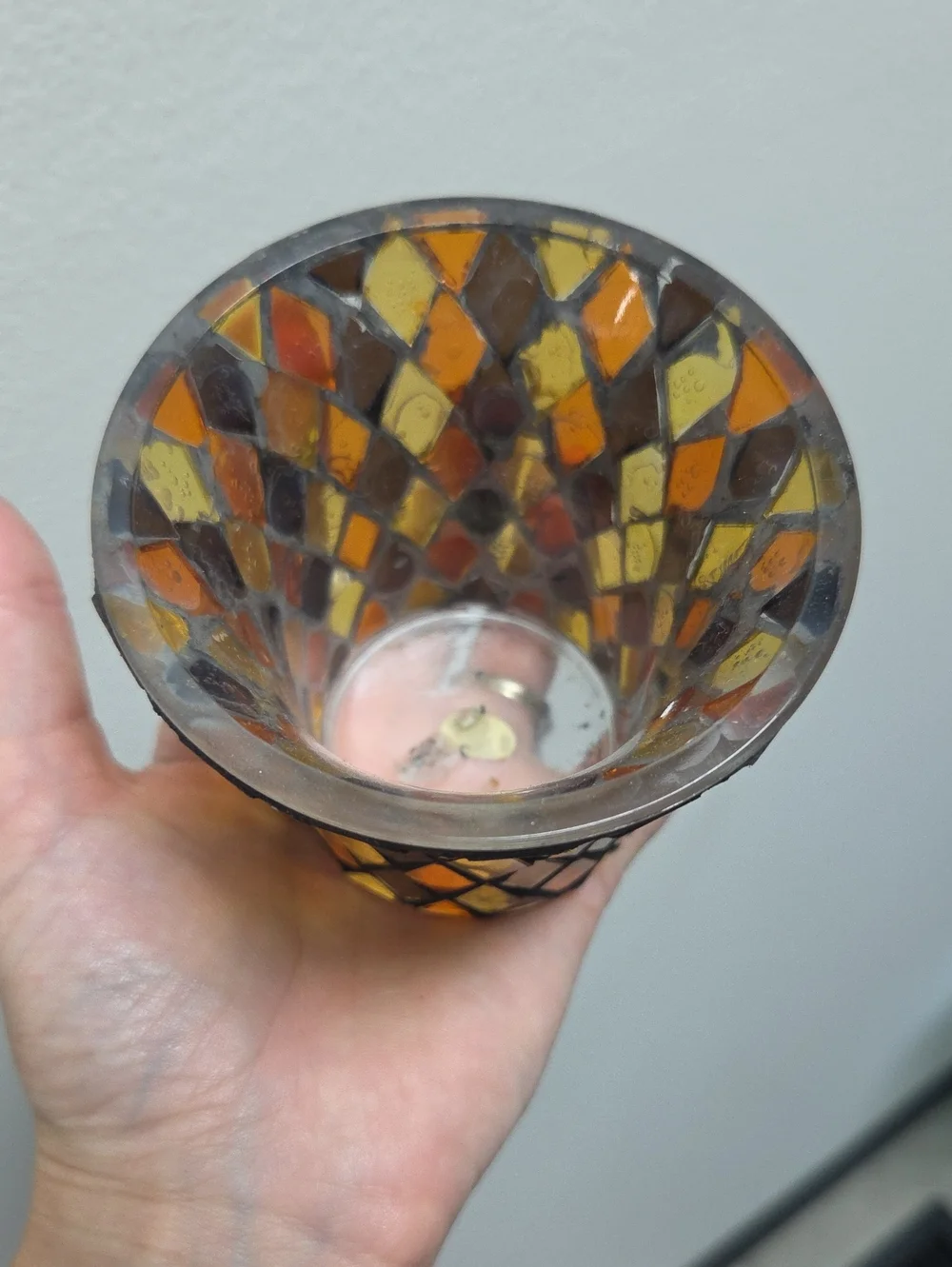 Handheld Mosaic Glass Votive Holder - Amber Multicolor